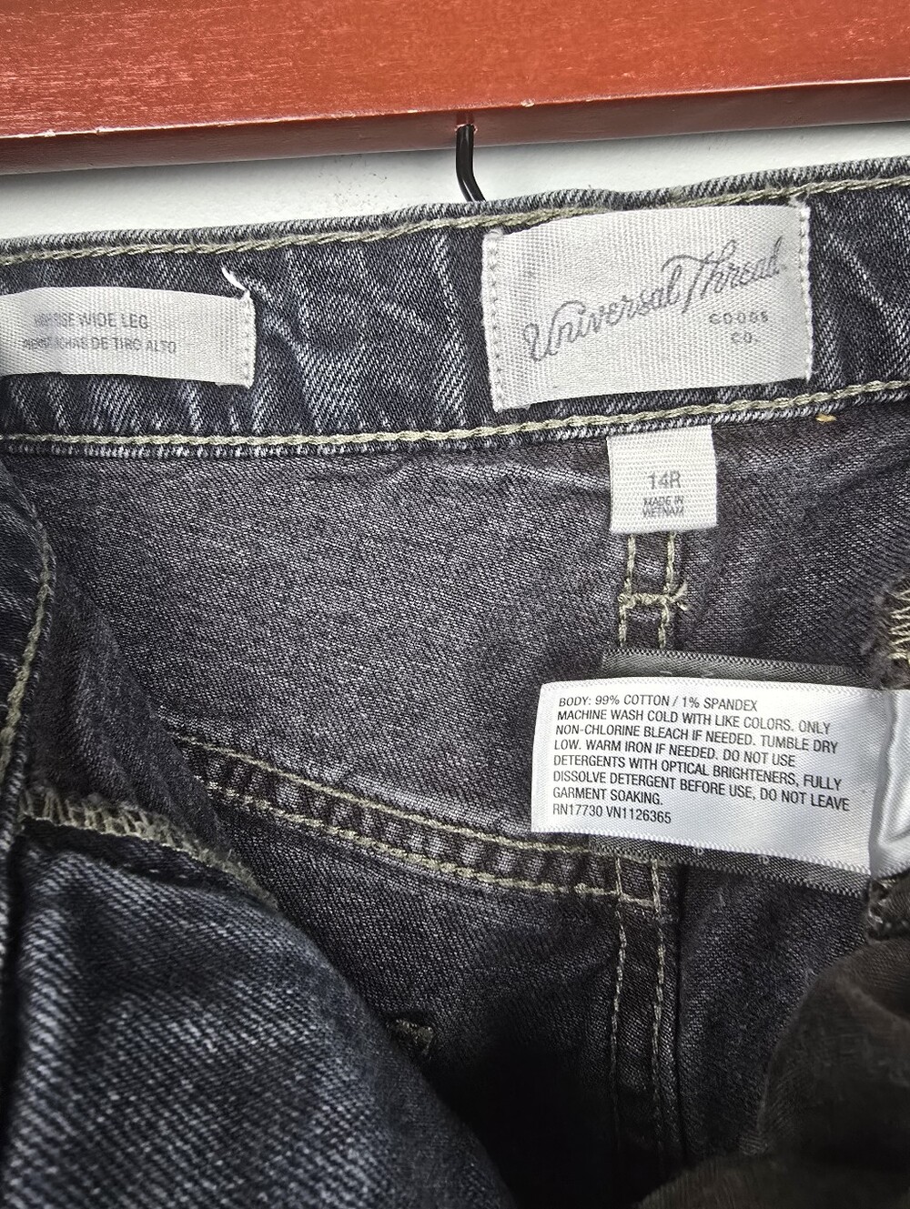 High-Rise Wide Leg Jeans Dark Wash Faded Black Womens Size 14R 90s Baggy Classic - Picture 7 of 13